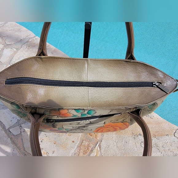 Anuschka Hand Painted Leather Satchel - Floral And Butterfly Design - Picture 12 of 16